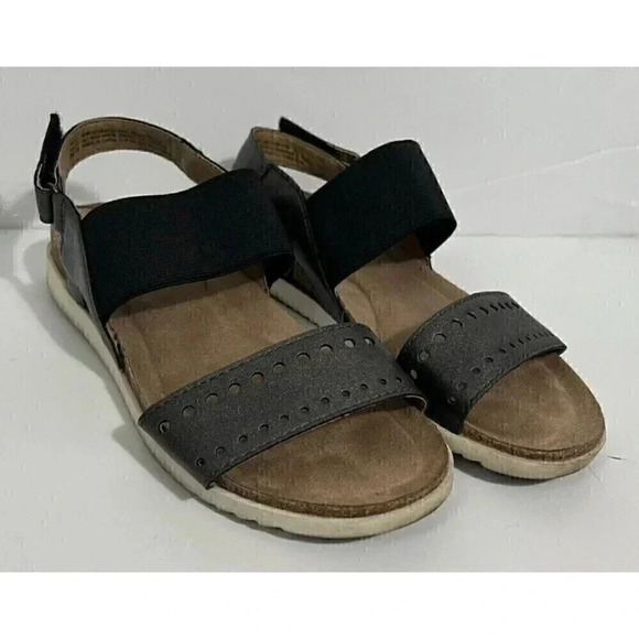 Earth Spirit Womens Sandals Metallic Gray Slingback Black Elastic Size 6 - Picture 2 of 12